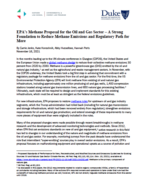 EPA’s Methane Proposal for the Oil and Gas Sector cover