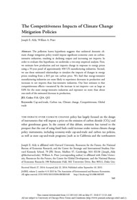 The Competitiveness Impacts of Climate Change Mitigation Policies